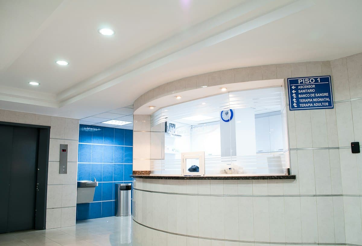 The reception desk of a modern hospital